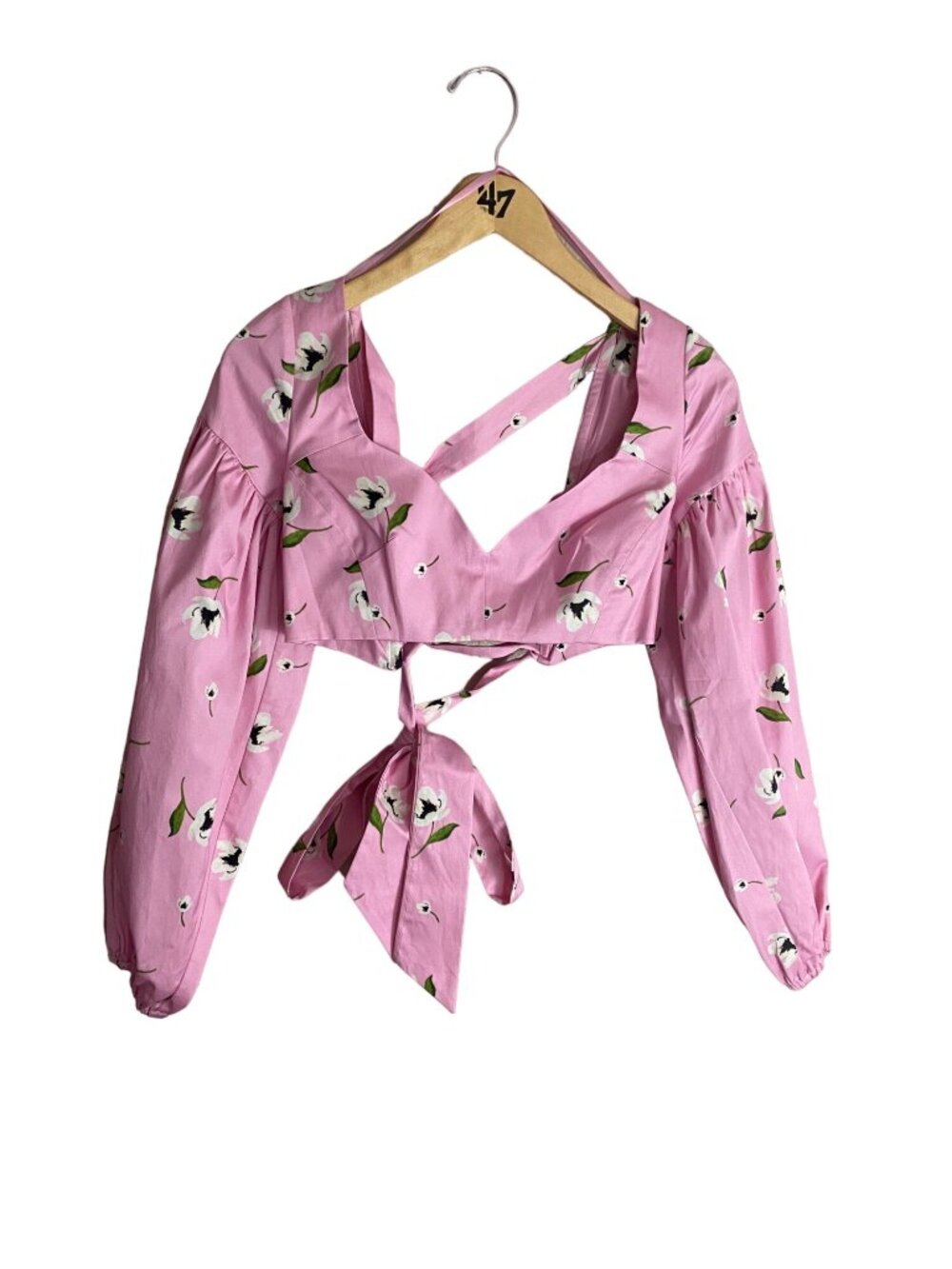 Milly Women's Pink Floral Long Sleeve Crop Blouse - Medium